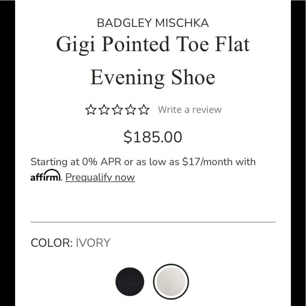 New Badgley Mischka Gigi Pointed Toe Flats Size 9.5 Ivory